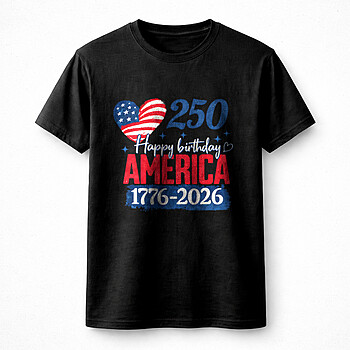 Celebrate America’s 250th birthday with this fun patriotic design featuring bold red, white, and blue elements and a festive USA theme.