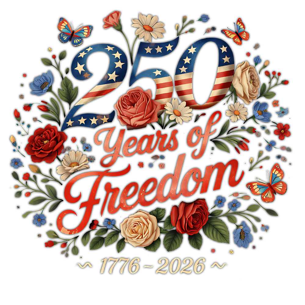 250 years freedom png bold patriotic floral butterfly design