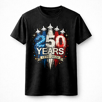 250 years USA patriotic design 1776 2026 military jet American flag graphic