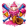 pink baseball png bold drip donut cute sports design