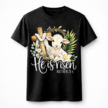 Alternative view of Christian Lamb PNG | Bold Easter He Is Risen Matthew 28:6 Design