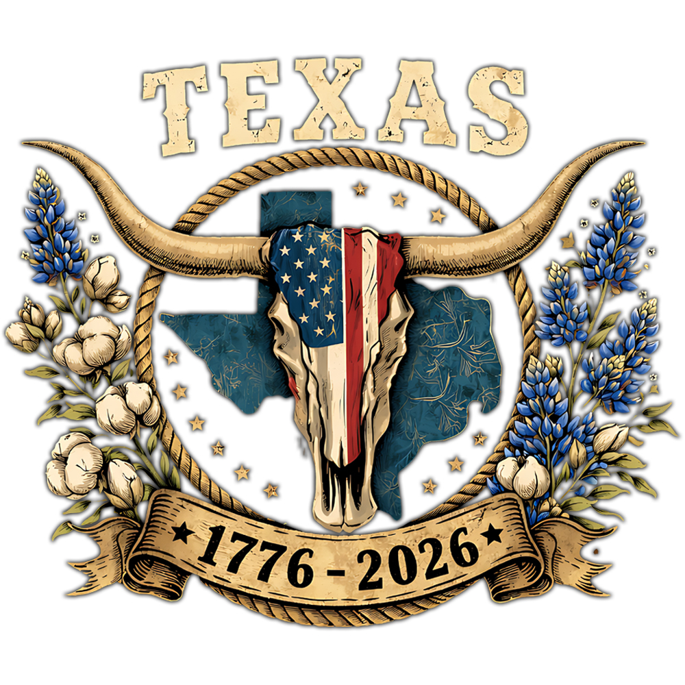 texas longhorn png bold patriotic floral 1776 2026 design
