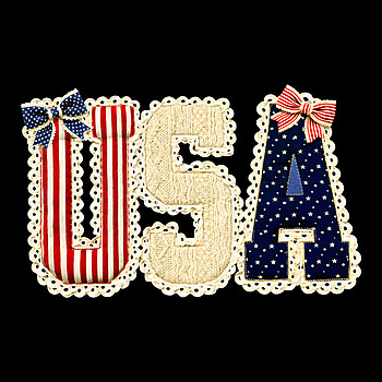 USA patriotic design vintage fabric American flag lettering