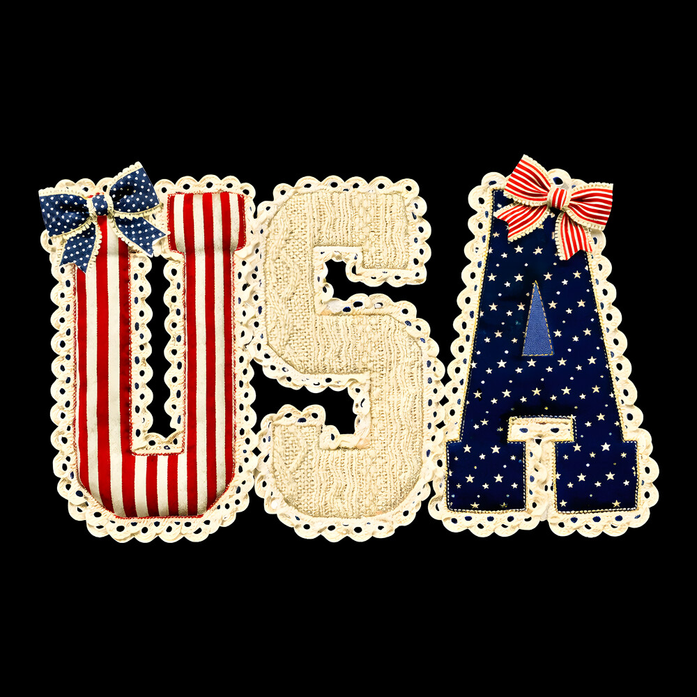 USA patriotic design vintage fabric American flag lettering