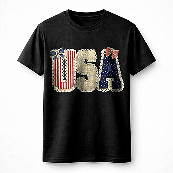 USA patriotic design vintage fabric American flag lettering