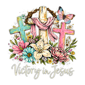 victory in jesus png bold christian cross floral design
