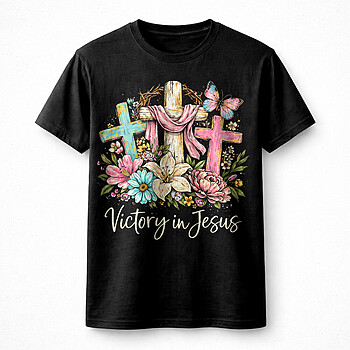 Alternative view of Victory In Jesus PNG | Bold Christian Cross Floral Design