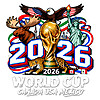 A highly detailed 2026 World Cup Canada USA Mexico PNG featuring the trophy, bald eagle, moose, jaguar, and Statue of Liberty