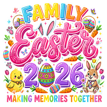 family easter 2026 png making memories together bunny chick eggs colorful design
