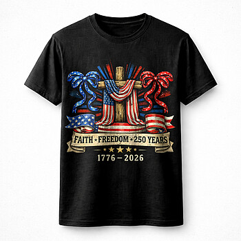 Alternative view of Powerful Faith Freedom 250 Years 1776 2026 PNG, Christian Patriotic Cross Design