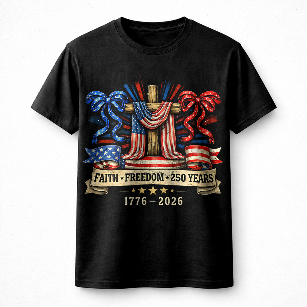 Powerful Faith Freedom 250 Years 1776 2026 PNG, Christian Patriotic Cross Design - Image 2