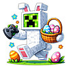 blocky bunny gamer easter png pixel rabbit with eggs basket and controller