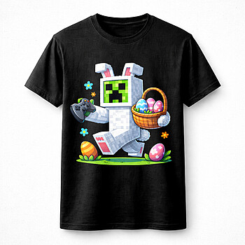 Alternative view of Best Blocky Bunny Gamer Easter PNG, Pixel Rabbit Gaming Easter Eggs Basket Design