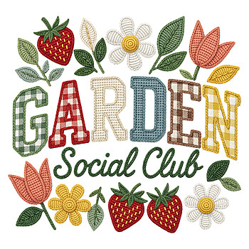 garden social club patch png vintage floral strawberry design