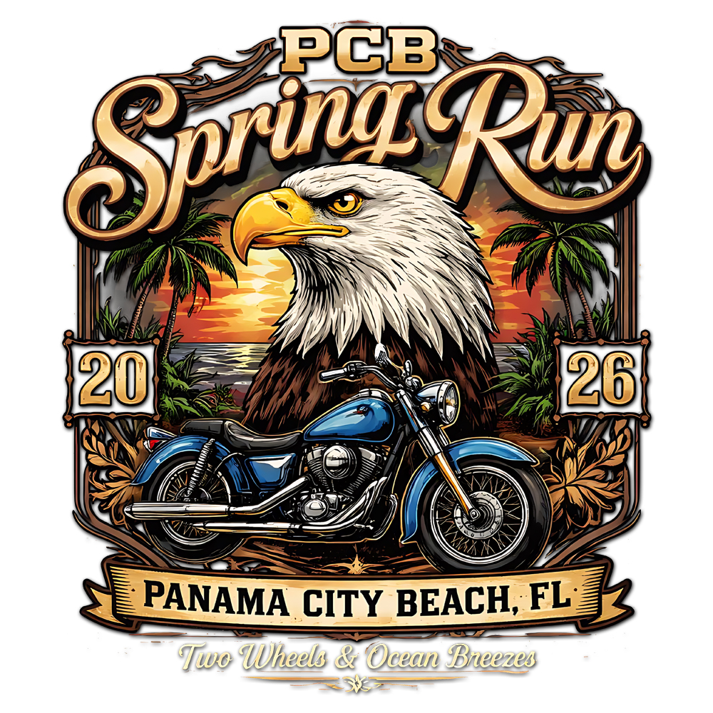 pcb spring run 2026 png motorcycle eagle panama city beach biker design