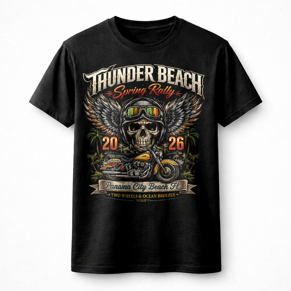 Best Thunder Beach Spring Rally 2026 PNG – Vintage Skull Motorcycle Beach Graphic - Image 2
