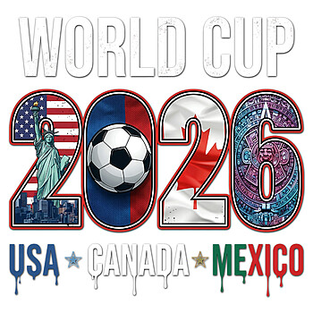 Premium vintage design of the 2026 World Cup USA Canada Mexico PNG featuring cultural landmarks, flags, and a soccer ball.