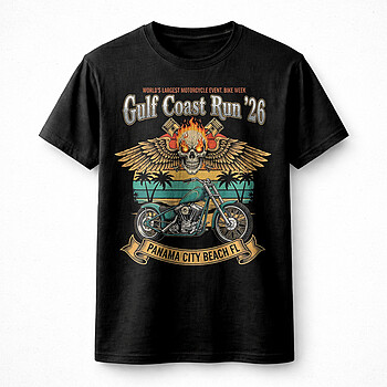 Alternative view of Best Gulf Coast Run 2026 Motorcycle PNG – Bold Skull Biker Beach Design
