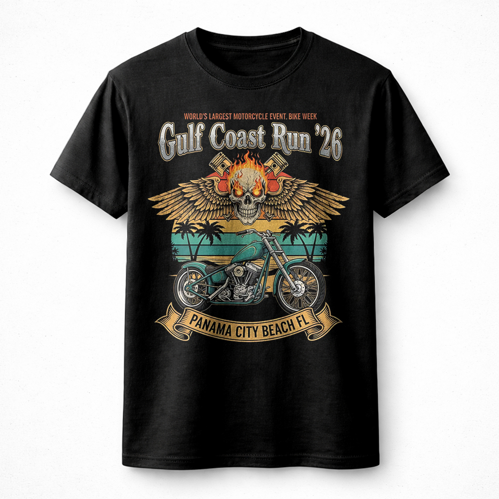 Best Gulf Coast Run 2026 Motorcycle PNG – Bold Skull Biker Beach Design - Image 2
