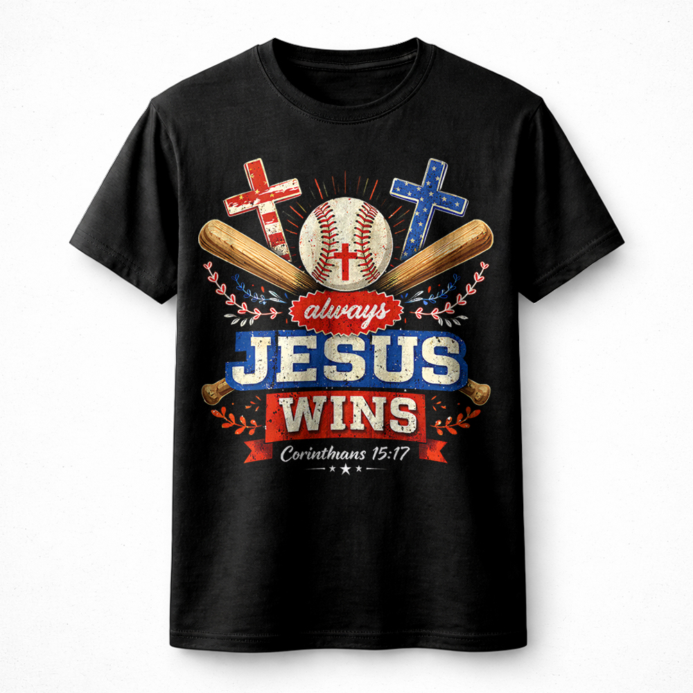 Always Jesus Wins Baseball PNG: Bold Patriotic Faith Art - Image 2