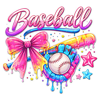 Ultimate Baseball Bow Melting PNG with vibrant pink icing, sprinkles, and coquette bow for POD sellers