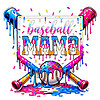 A vibrant and colorful baseball mama dripping png featuring pink and blue melting paint with sprinkles and crossed bats.