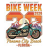 High-quality Bike Week 2026 Panama City Beach PNG featuring a retro sunset and classic motorcycle for POD apparel