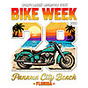 A high-quality Biker Bike Week 2026 PNG featuring a vintage motorcycle and a retro Florida beach sunset for POD