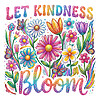 A vibrant retro glitter floral illustration with butterflies and the text let kindness bloom png