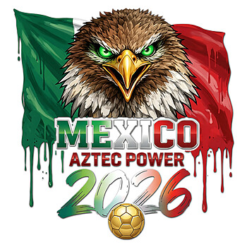 Fierce eagle with dripping flag and soccer ball in this Mexico Aztec Power 2026 PNG design
