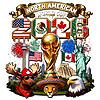 Highly detailed North American World Cup 2026 PNG design featuring USA, Mexico, and Canada landmarks for POD apparel