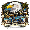 A high-quality PCB Spring Run 2026 Eagle PNG featuring a blue motorcycle on a beach with a bald eagle and palm trees