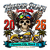 High-resolution Thunder Beach Spring Rally 2026 PNG featuring a winged skull, yellow motorcycle, and tropical Panama City Beach elements.