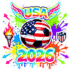 Vibrant USA 2026 Soccer Graffiti PNG featuring an American flag soccer ball with neon splatters and wings.