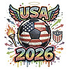 Epic USA Soccer 2026 PNG featuring a patriotic soccer ball with retro graffiti paint drips for POD sellers