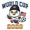 Cute eagle mascot kicking a soccer ball in this USA World Cup 2026 PNG for patriotic apparel