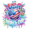 A vibrant USA World Cup Soccer Graffiti PNG featuring an American flag soccer ball with neon splatters and wings