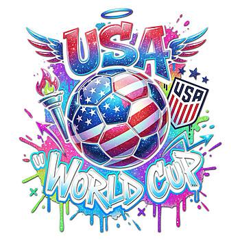 A vibrant USA World Cup Soccer Graffiti PNG featuring an American flag soccer ball with neon splatters and wings