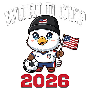 Cute kawaii World Cup 2026 Eagle PNG design featuring a patriotic sports mascot for POD sellers