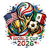 A vibrant World Cup 2026 Splash Art PNG featuring a soccer trophy, USA and Mexico flags, and colorful paint splatters