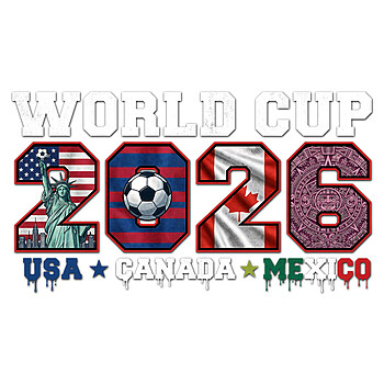 A vintage grunge World Cup 2026 USA Canada Mexico PNG design featuring national flags and a soccer ball