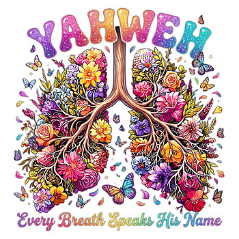 Colorful watercolor yahweh floral lungs png showing botanical branches and vibrant flowers for POD crafting.