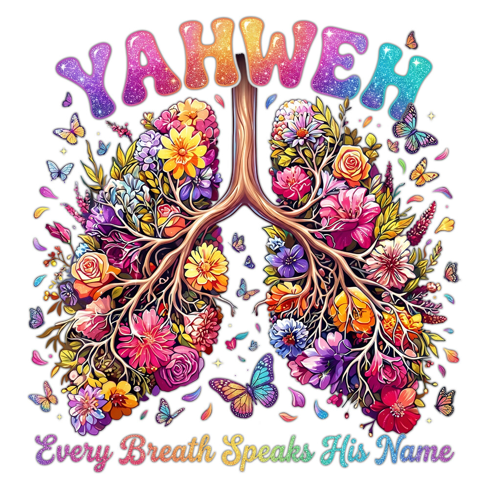 Colorful watercolor yahweh floral lungs png showing botanical branches and vibrant flowers for POD crafting.