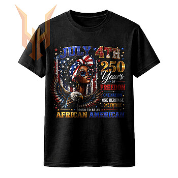 A proud Black woman wearing a patriotic bandana and sunglasses next to an eagle in this african american july 4th png celebrating 250 years of freedom.