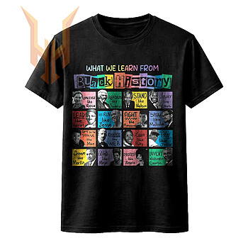 A vibrant 90s vintage grid collage t-shirt design featuring inspiring quotes for the ultimate black history heroes png download.