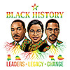 A powerful black history leaders png featuring Martin Luther King Jr., Rosa Parks, and Malcolm X with roots extending into Pan-African colored maps.