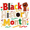 A vibrant black history month patchwork png featuring rustic stitched fabric letters in Pan-African colors and a raised solidarity fist.