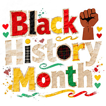 A vibrant black history month patchwork png featuring rustic stitched fabric letters in Pan-African colors and a raised solidarity fist.