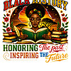 A beautiful vintage illustration of an Afrocentric woman reading a book against an African sunset landscape, featured in this stunning black history reading png design