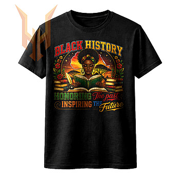 A beautiful vintage illustration of an Afrocentric woman reading a book against an African sunset landscape, featured in this stunning black history reading png design